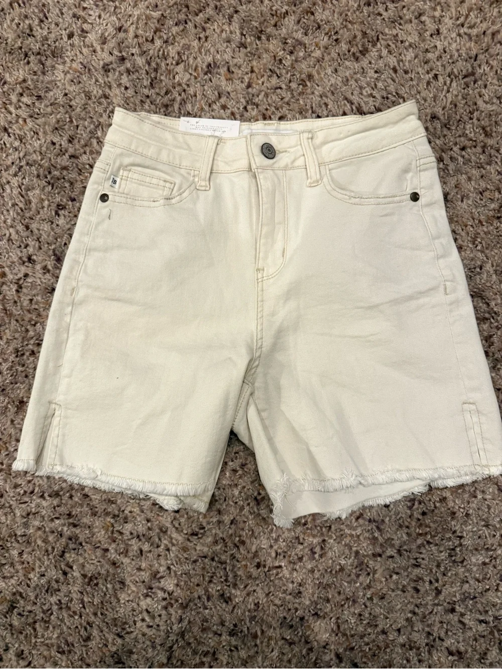 Judy Blue Off-White Frayed Hem Denim Shorts